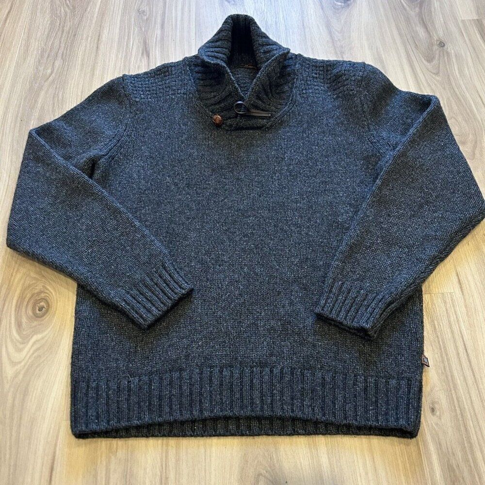 JAMES TATTERSALL LONDON Charcoal Shawl Neck Sweater Leather Closure Wool Blend L